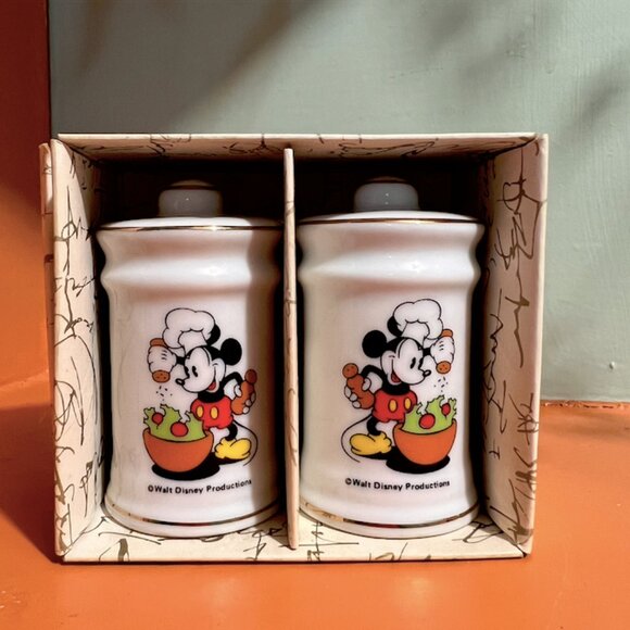 70's Disney Mickey Salt & Pepper Shakers - Japan, New in Box - Picture 1 of 8